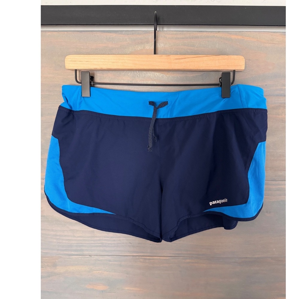 Patagonia Womens Strider Running Shorts Blue Size M Zipper Pocket Drawstring